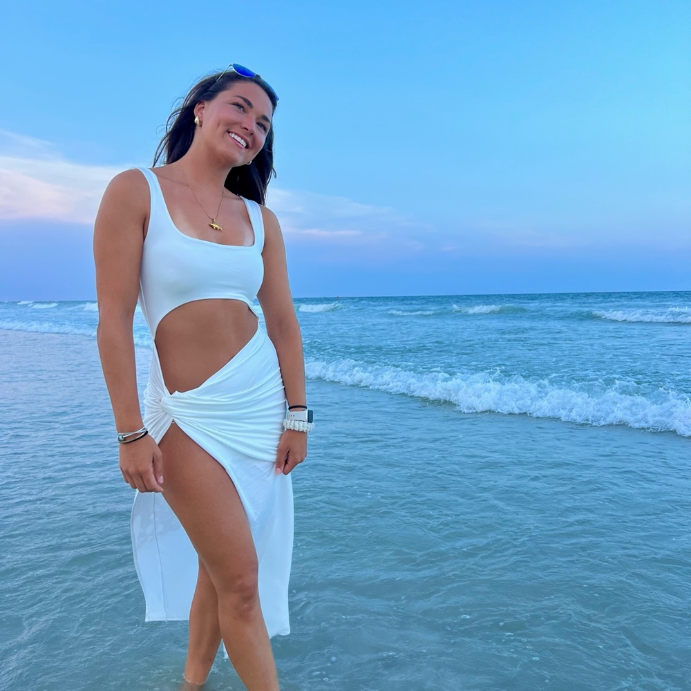 White sexy cut out twist front split thigh dress